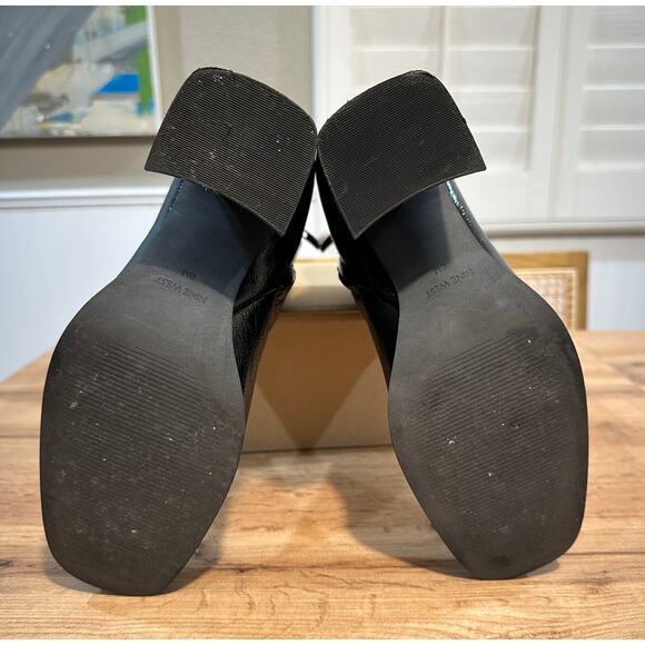 Nine West Tartess Black Boot Leather Size 8 Lightly Worn Square Toe Strap Detail - Picture 11 of 12